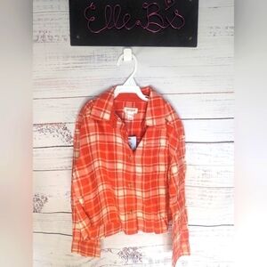 NWT Kids Orange Plaid Button Down S